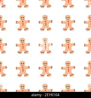 Seamless Christmas pattern of repeating elements - gingerbread men on a white background. Vector illustration in scandinavian style of hand drawing Stock Vector