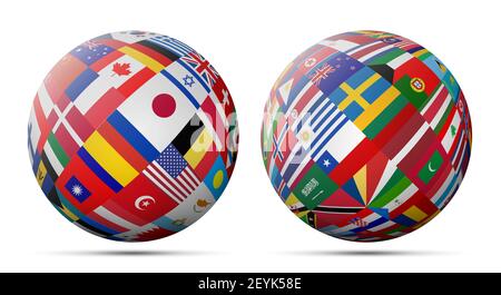 Flags globe set. Global world flags. illustration. Stock Photo