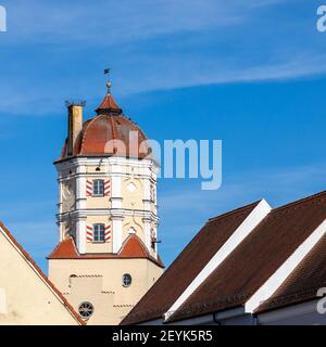 Tower of Oberes Tor, city gate of Aichach, Bavaria, Germany Stock Photo