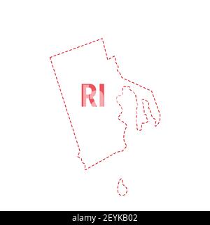 Rhode Island US state map outline dotted border. illustration. Two-letter state abbreviation. Stock Photo
