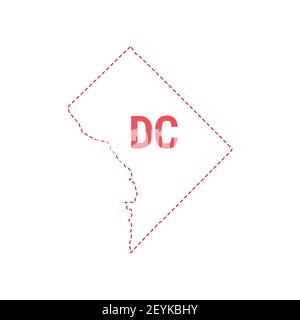 Washington, DC or District of Columbia US state map outline dotted border. illustration. Two-letter state abbreviation. Stock Photo