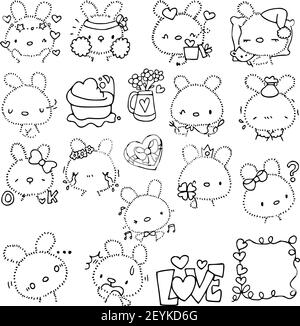 vector cartoon rabbit emoji sticker set Stock Photo