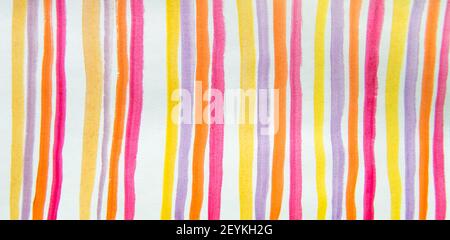 Hand-painted watercolor, striped abstract background, multi-colored vertical lines, Geometric Pattern for decoration, printing, web design, cover art. Stock Photo