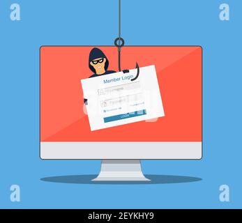 Thief hacker in mask stealing passwords Stock Vector