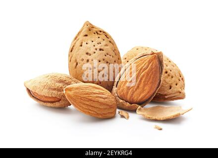 Group of almonds nut with shell isolated on white background Stock Photo