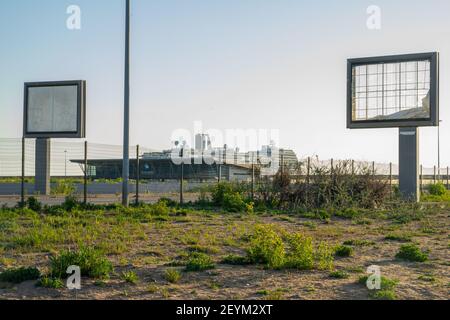 Two billboards with the space for ad situated in the neglected area in St. Petersburg, Russia Stock Photo
