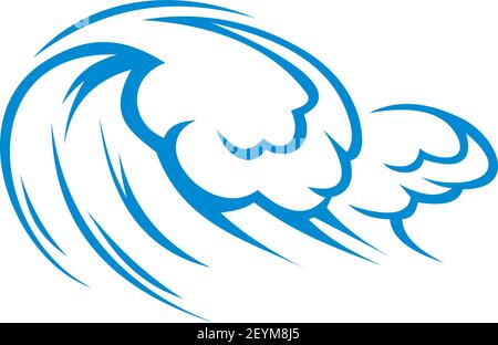 Hurricane on sea or ocean, storming waves isolated blue water splashes. Vector windstorm, tempest gale Stock Vector