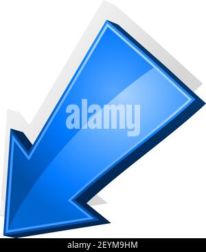 Blue arrow pointing down isolated download symbol. Vector direction pointer, way indicator Stock Vector