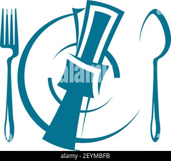 Dinnertime with fork and spoon, napkin lying on top of plate isolated vector table setting Stock Vector