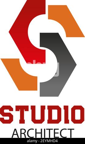 Letter S icon for architect studio of construction company or real estate design and planning. Vector geometric constructor letter S for industrial bu Stock Vector