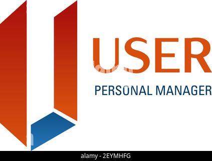 User personal manager vector icon isolated on a white background. Creative badge in orange and blue colors, concept of personal assistant or secretary Stock Vector