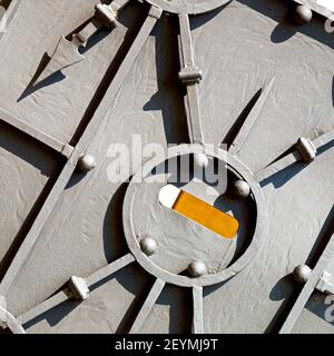 Rusty balauster  acces  abstract handrail in the white concrete wall and shadow Stock Photo