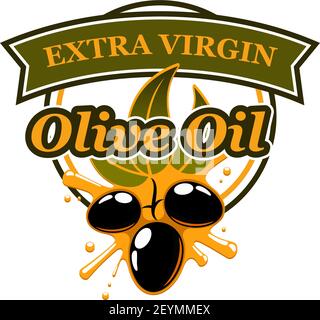 Olive oil colorful vector sign. Olive oil extra virgin creative emblem for oil producer business. Vector sign in green, orange and black colors for oi Stock Vector