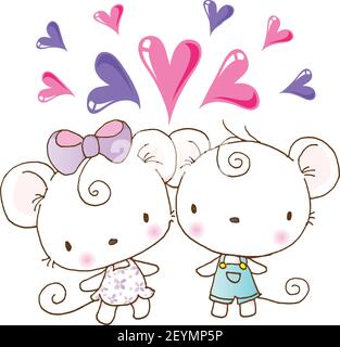 vector cartoon cute lovely mouse fall in love Stock Vector