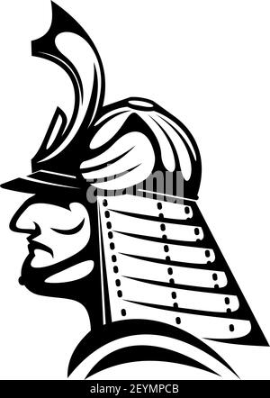 Japanese samurai helmet isolated asian warrior. Vector protective headdress of armour fighter Stock Vector