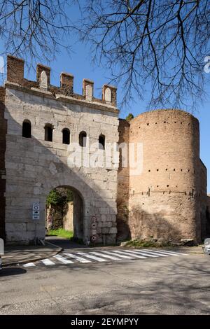 Rome. Italy. Porta Latina gate in the Aurelian Walls marked the Rome end of the ancient Via Latina. Stock Photo