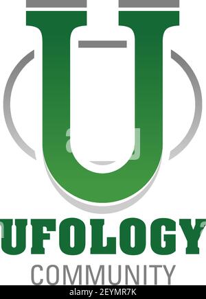 Letter U icon for ufology community or astronomy and UFO research study and education center. Vector alien line symbol of in letter U for cosmic space Stock Vector