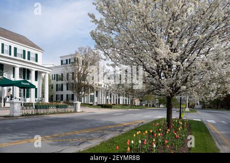 Springtime view of the historic  Equinox Hotel in colorful Manchester Village in Manchester, Vermont. Stock Photo
