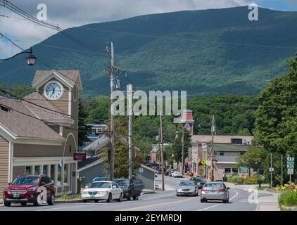 View of Route 11 going through downtown Manchester, Vermont during the summer months. Stock Photo