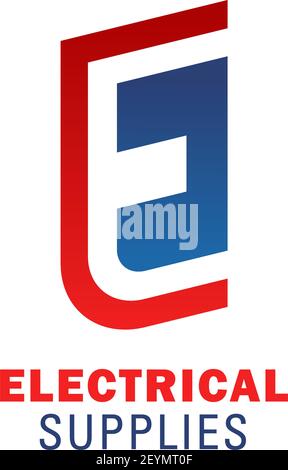 Letter E icon for electrical supplies shop or electricity and power construction company. Vector energy symbol of letter E for lighting equipment serv Stock Vector