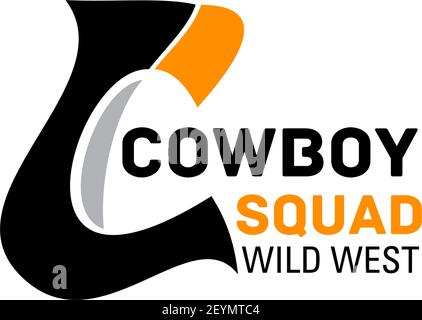 Letter C icon for cowboy squad or wild west concept police or sport team. Vector horse horseshoe symbol of letter C for equestrian races or polo game Stock Vector