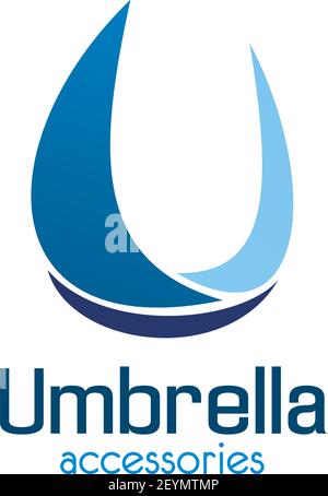 U letter icon for umbrella accessories shop or technical repair service center. Vector letter U in water drop blue symbol for handicraft industrial co Stock Vector
