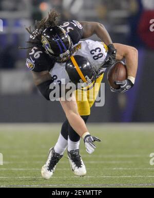 Baltimore Ravens linebacker Josh Bynes (56) walks off the field after an  NFL football game against the New York Giants Sunday, Oct. 16, 2022, in  East Rutherford, N.J. (AP Photo/Adam Hunger Stock