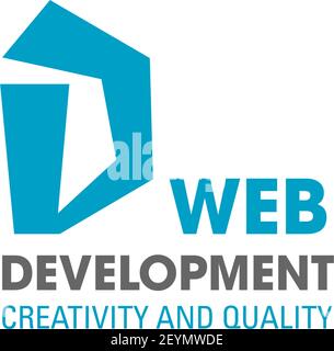D letter icon for web design development or creativity and quality studio. Vector geometric symbol of letter D for digital designing or web site progr Stock Vector