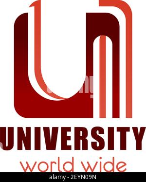 Letter U icon for university or premium education and college team badge. Vector book line symbol of letter U for student study and research center or Stock Vector