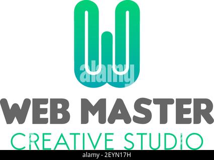 Web master creative studio vector sign isolated on a white background. Concept of wed technologies and website development. Creative badge in blue col Stock Vector
