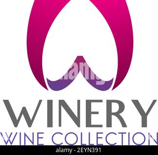 Winery shop or wine collection icon in magenta and gray colors isolated on a white background. Creative vector badge for package, winery branding and Stock Vector