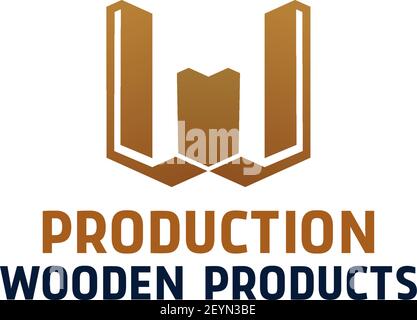 Production wooden products vector sign isolated on a white background. Abstract badge for studio of wood processing. Concept of woodworking, carpentry Stock Vector