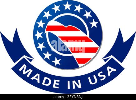 Made in USA icon of American flag with eagle head of stars and stripes. Vector made in US ribbon for American quality warranty or original product and Stock Vector