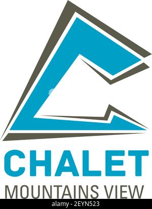 Letter C icon for chalet or hotel and mountain view resort sign design. Vector house or camp roof symbol of letter C for travel hostel or camping adve Stock Vector