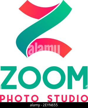 Zoom Photo studio vector design. Creative emblem for foto and video studio isolated on white background. Camera and photography, concept of model shoo Stock Vector