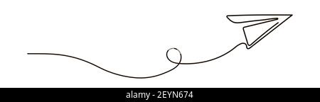 One continuous line drawing of a flying paper airplane. Modern one line draw graphic design. Ek Vector illustration isolated on white background Stock Vector
