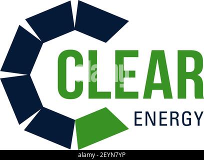 Vector emblem clear energy. Concept of windmills and renewable energy. Creative sign, renewable energy symbol. Safe nature and care for environmental Stock Vector
