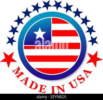 Made in USA vector sign isolated on a white background. Abstract badge for any production manufacturing in America for export. Emblem in red and blue Stock Vector
