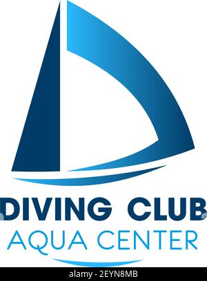 Diving club aqua center vector icon isolated on a white background. Concept of sea and summer sport and leisure. Concept of underwater swimming and sc Stock Vector