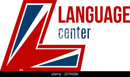 Language center vector icon isolated on white background. Concept of different language school or courses. Creative badge for linguistic center or tra Stock Vector