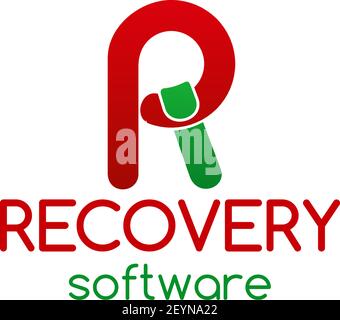 Vector sign for recovery software company. Concept of professional hard drive data recovery and recovery the damaged database. Data recovery icon isol Stock Vector
