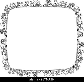 vector black and white flowers border background Stock Vector