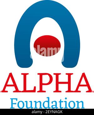 Alpha foundation vector sign isolated on a white background. Abstract universal badge for some charity foundation or organization. Emblem in red and b Stock Vector