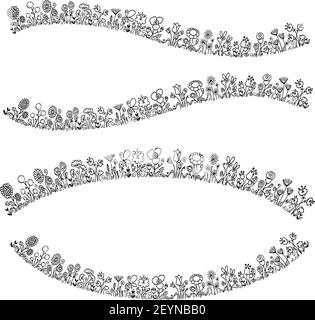 vector black and white flowers border background Stock Vector