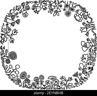 vector black and white flowers border background Stock Vector