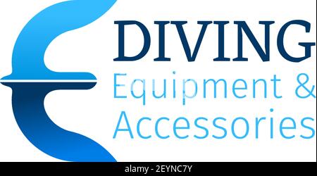 Vector icon for diving company. Vector badge for diving equipment and accessories shop. Concept of deep scuba diving. Creative emblem in blue colors i Stock Vector