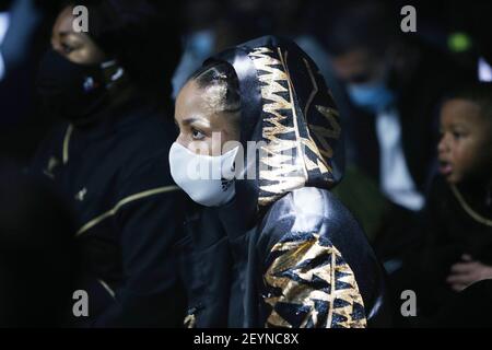 Nantes, France. 05th Mar, 2021. Estelle Yoka-Mossely during the Heavyweight Europe championship, boxing event between Tony Yoka and Joel Tambwe Djeko on March 5, 2021 at H Arena in Nantes, France - Photo Laurent Lairys/DPPI Credit: DPPI Media/Alamy Live News Stock Photo