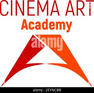 Cinema art academy vector sign isolated on a white background. Creative badge in orange and red colors, concept of filmmaking and cinematography. Film Stock Vector