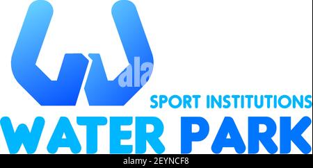 Vector icon for water park or aqua park and swimming pool. Sport swimming institutions creative emblem in blue color. Concept of water sport and healt Stock Vector