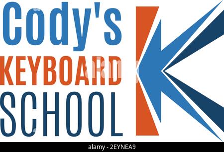 Cody keyboard school vector icon in orange and blue colors. Concept of education or E-learning, badge for computer courses. Vector emblem for technolo Stock Vector